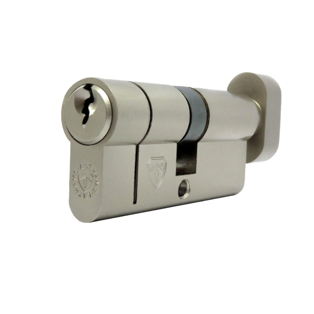 Double Lock Cylinder Security Door Lock on Both Side Silver for Wood Doors