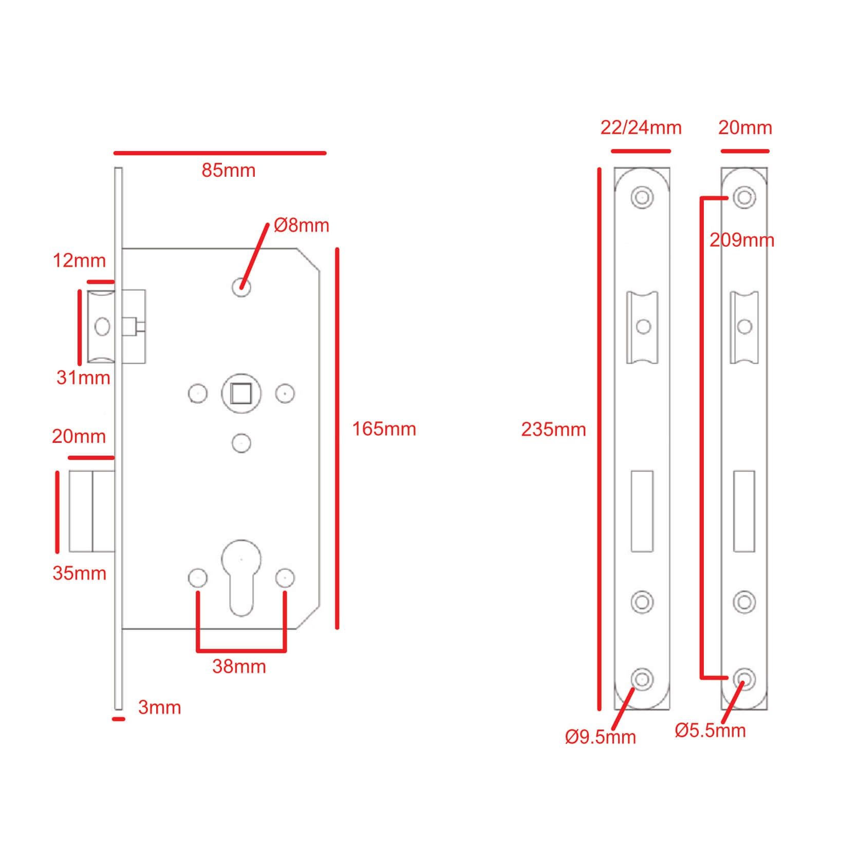 Stainless Steel Fire Rated Mortice Lock