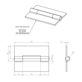 50mm Light Duty Steel Weld On Butt Hinge