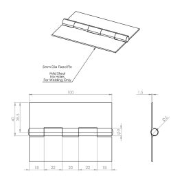 100mm Light Duty Steel Weld On Butt Hinge