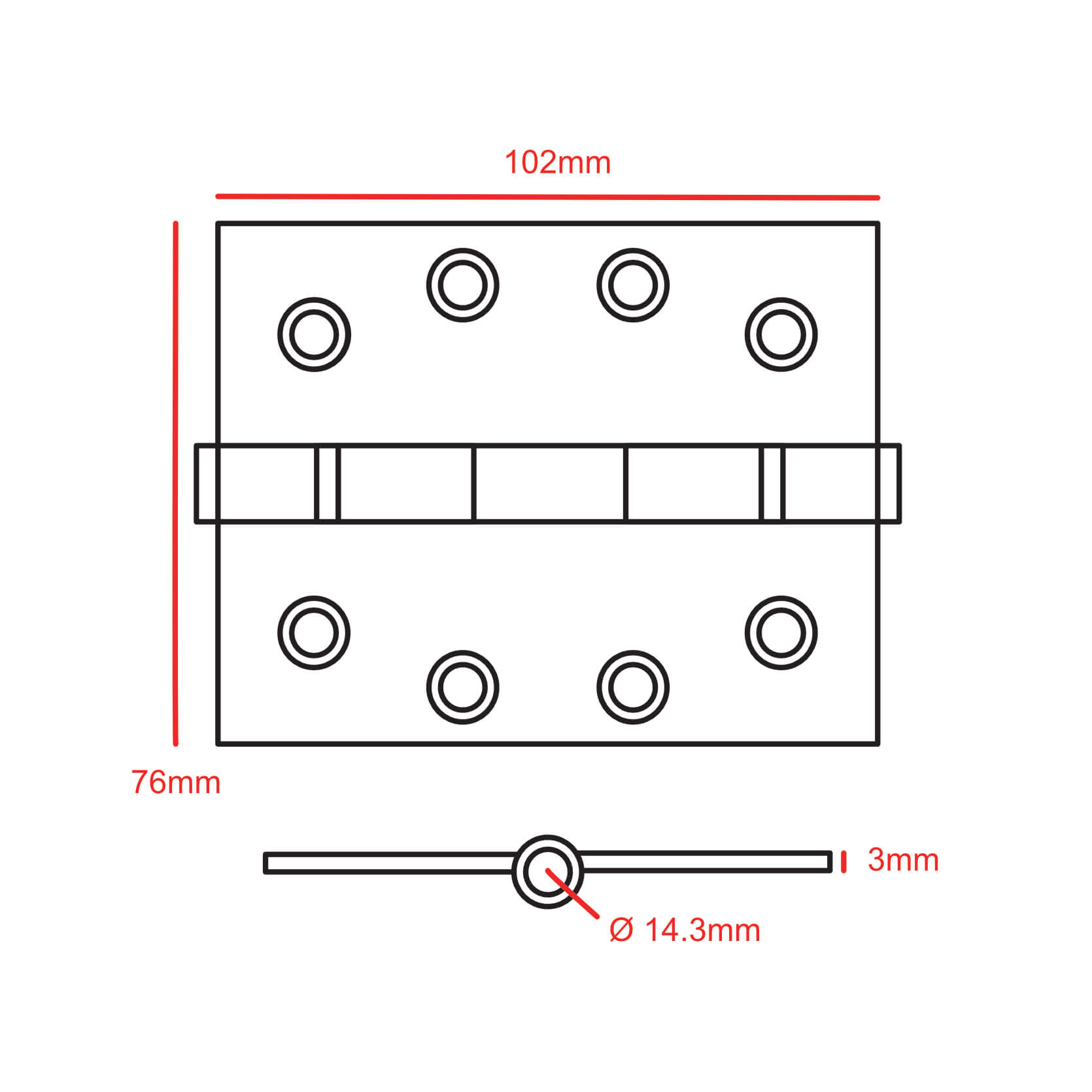 4" x 3" Satin Stainless Steel Butt Hinge