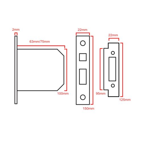 Dale Hardware 3 Lever Sash Lock - Polished Brass, 63mm & 75mm Sizes, Clam Packed