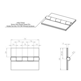 75mm Double Pressed Steel Weld On Butt Hinge